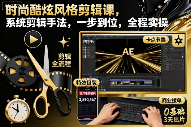 时尚酷炫风格剪辑课，系统剪辑手法，一步到位，全程实操-闲赋网