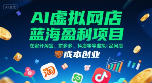 AI虚拟网店蓝海盈利项目，在家开淘宝、拼多多、抖店等虚拟品网店，零成本创业-闲赋网