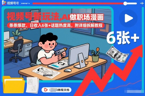 视频号新玩法，AI做职场漫画，条条爆款，日收入6张+话题热度高，附详细拆解教程-闲赋网