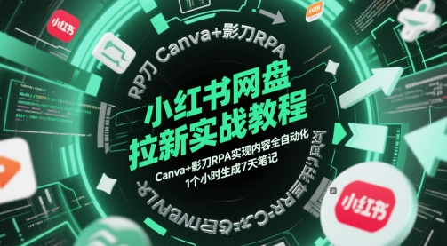 小红书网盘拉新实战教程，Canva+影刀RPA实现内容全自动化，1个小时生成7天笔记-闲赋网