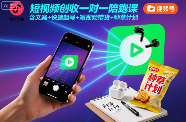 短视频创收一对一陪跑课，含文案+快速起号+短视频带货+种草计划-闲赋网