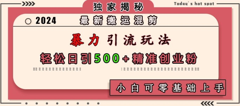 最新搬运混剪暴力引流玩法，轻松日引500+精准创业粉，小白可零基础上手-闲赋网