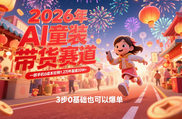AI童装新春带货赛道，一部手机0成本狂销1.2万件喜提20W+，3步0基础也可以爆单-闲赋网