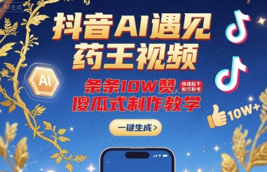 0632c81906927ec2d20de14c9f504808.jpeg 抖音AI遇见药王视频,条条10W赞,快速起千粉万粉号,傻瓜式制作教学