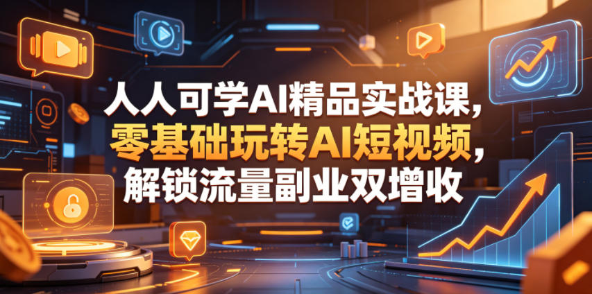 人人可学AI精品实战课，零基础玩转AI短视频，解锁流量副业双增收-闲赋网