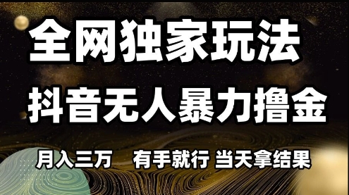 全网独家玩法抖音无人暴力撸金，月入3W，有手就行，当天拿结果【揭秘】-闲赋网