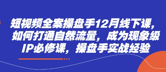 短视频全案操盘手12月线下课，如何打通自然流量，成为现象级IP必修课，操盘手实战经验-闲赋网