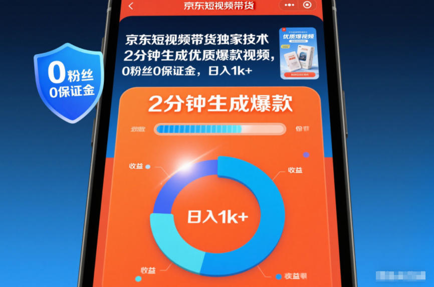 京东短视频带货独家技术，2分钟生成一条优质爆款视频，0粉丝0保证金，日入1k+【揭秘】-闲赋网