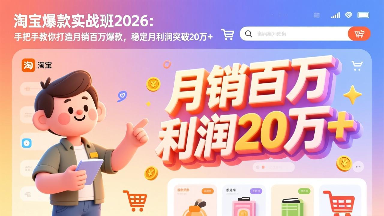 淘宝爆款实战班-2026年2月更新：手把手教你打造月销百万爆款，稳定月利润突破20万+-闲赋网