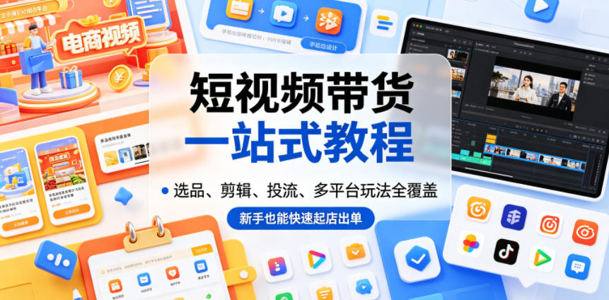 短视频带货一站式教程，选品、剪辑、投流、多平台玩法全覆盖，新手也能快速起店出单-闲赋网