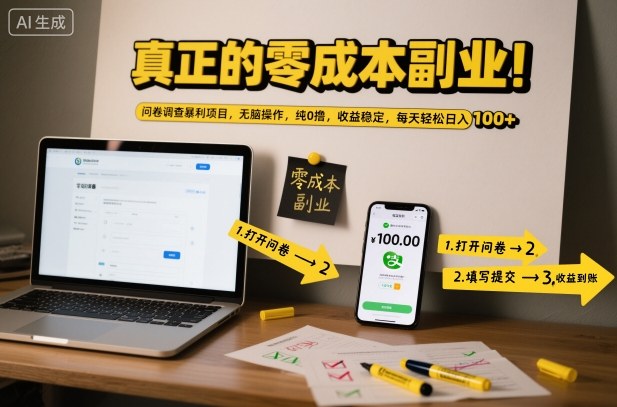真正的零成本副业！问卷调查暴利项目，无脑操作，纯0撸，收益稳定，每天轻松日入100+【揭秘】-闲赋网