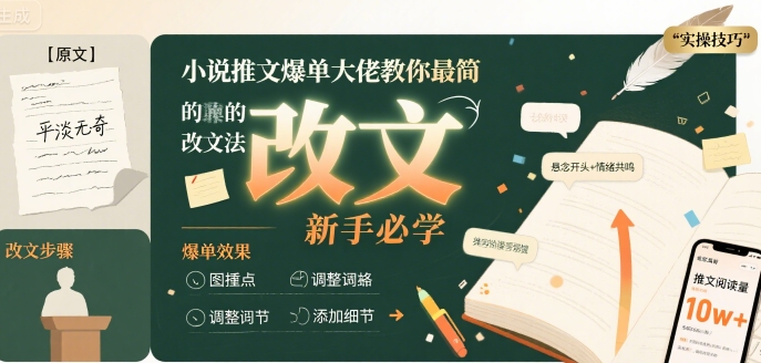 小说推文爆单大佬教你最简单的改文方法实操课，新手必学-闲赋网