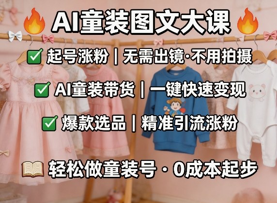 AI童装图文剪辑，某社群童装图文大课，起号涨粉、AI童装带货、爆款选品，无需出镜和拍摄-闲赋网
