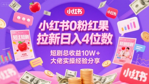 小红书0粉红果短剧拉新日入4位，数短剧总收益10W+大佬实操经验分享-闲赋网