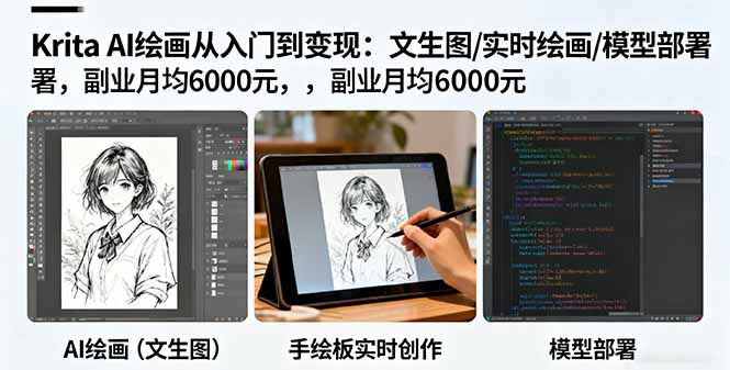 Krita AI绘画从入门到变现：文生图/实时绘画/模型部署，副业月均6000元-闲赋网