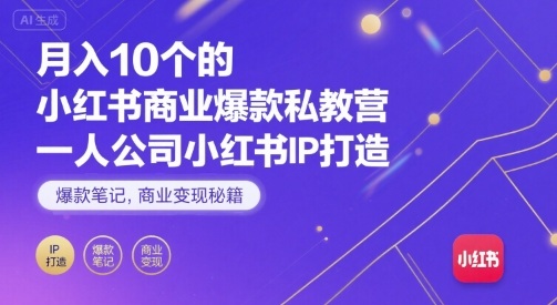 月入10个的小红书商业爆款私教营，一人公司小红书IP打造，爆款笔记，商业变现秘籍-闲赋网