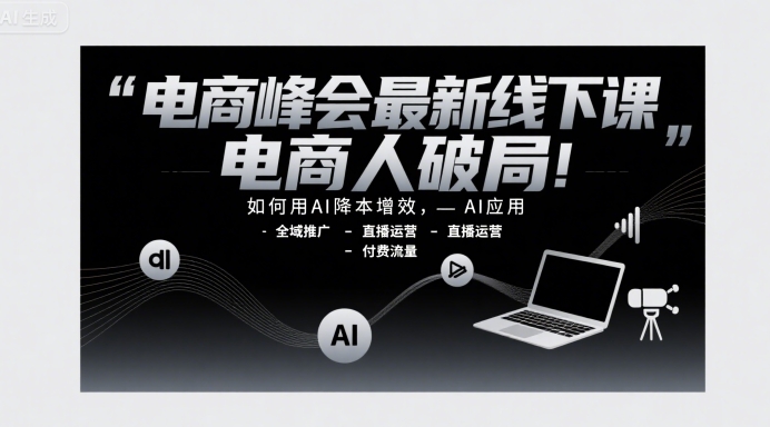 电商峰会最新线下课，电商人破局，如何用AI降本增效，AI应用-全域推广-直播运营-付费流量-闲赋网