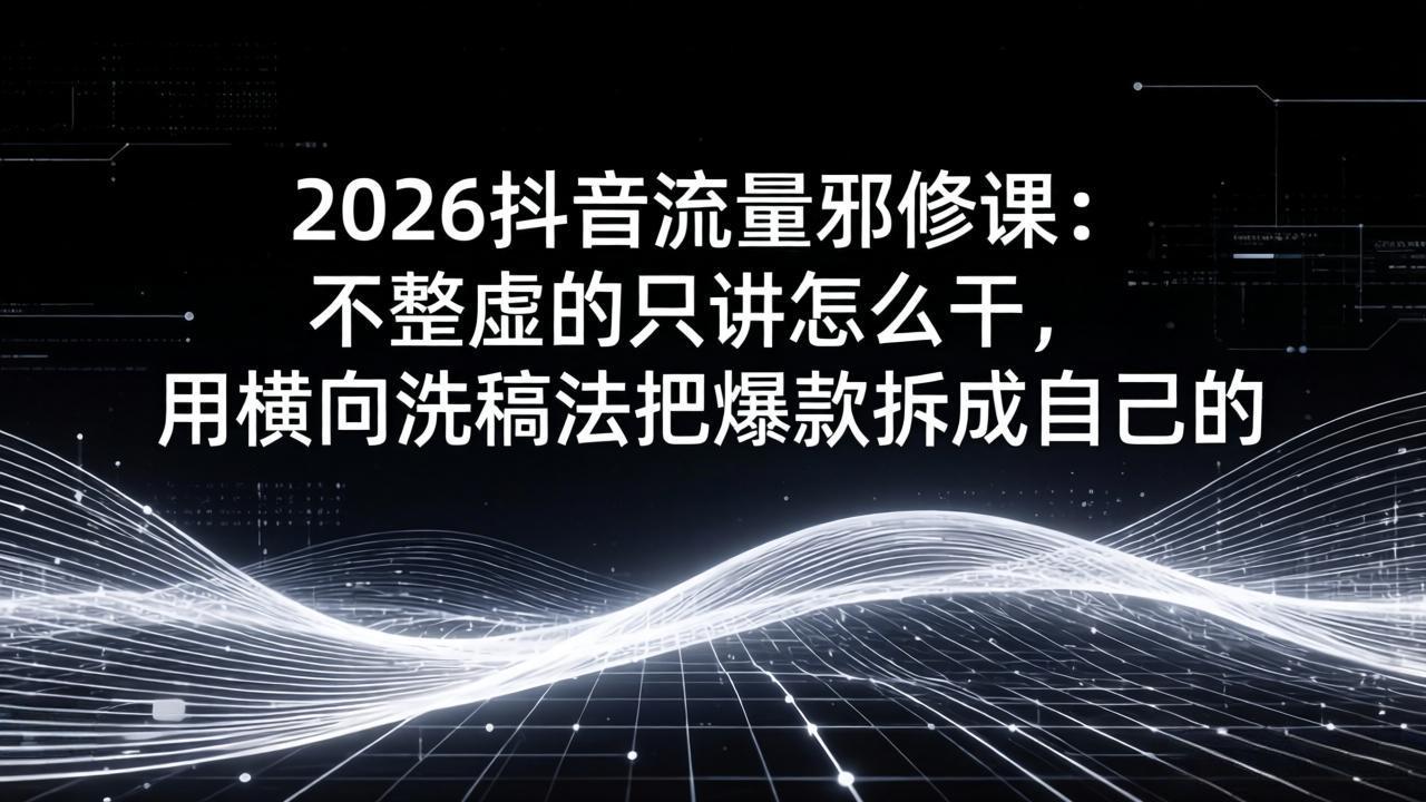 2026抖音流量邪修课：不整虚的只讲怎么干，用横向洗稿法把爆款拆成自己的-闲赋网