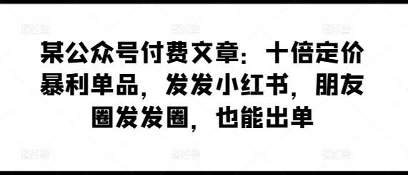某公众号付费文章：十倍定价暴利单品，发发小红书，朋友圈发发圈，也能出单-闲赋网