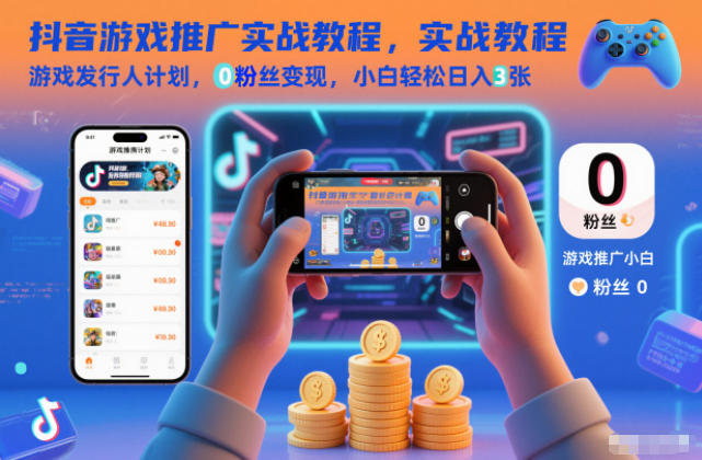 抖音游戏推广实战教程，游戏发行人计划，0粉丝变现，小白轻松日入3张-闲赋网