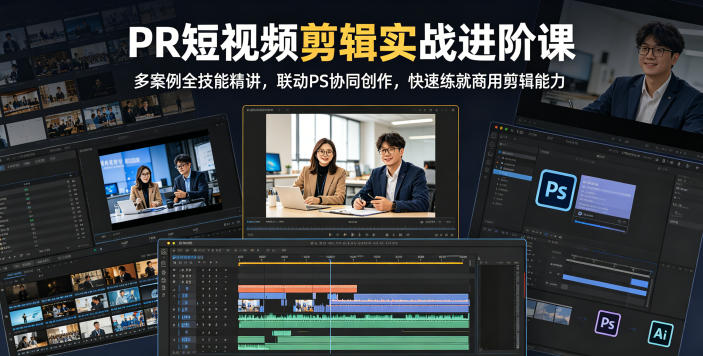 PR短视频剪辑实战进阶课，多案例全技能精讲，联动PS协同创作，快速练就商用剪辑能力-闲赋网