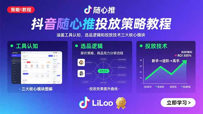 抖音随心推投放策略教程：涵盖工具认知、选品逻辑和投放技术三大核心模块-闲赋网