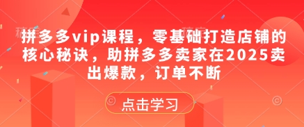 拼多多vip课程，零基础打造店铺的核心秘诀，助拼多多卖家在2025卖出爆款，订单不断-闲赋网
