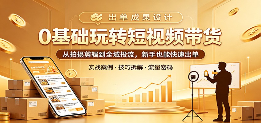 0基础玩转短视频带货：从拍摄剪辑到全域投流，新手也能快速出单-闲赋网