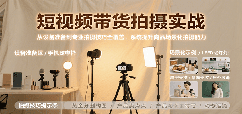 短视频带货拍摄实战，从设备准备到专业拍摄技巧全覆盖，系统提升商品场景化拍摄能力-闲赋网