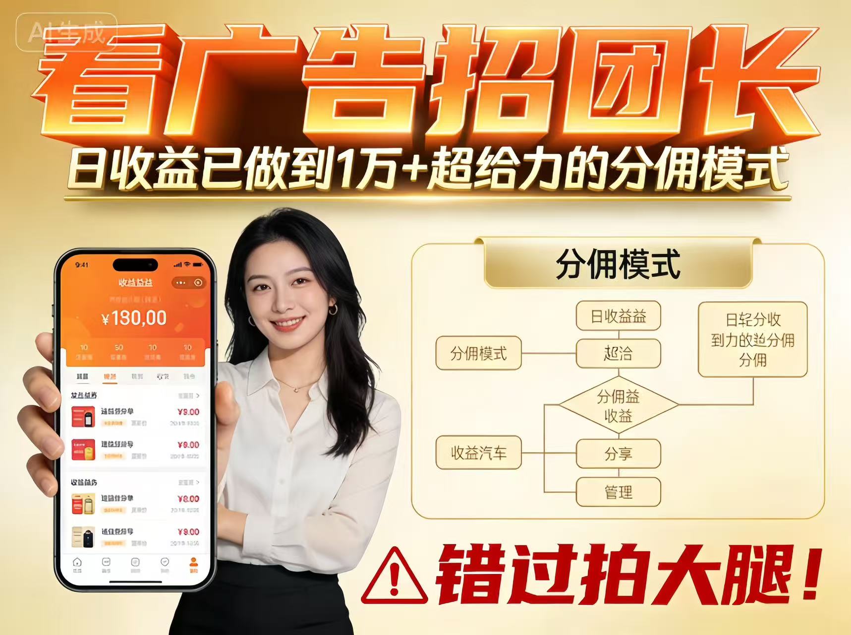 看广告招团长，团队收益已做到日入1万，分佣模式超给力，错过拍大腿-闲赋网