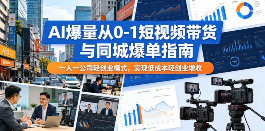 AI爆量从0-1短视频带货与同城爆单指南，一人一公司轻创业模式，实现低成本轻创业增收-闲赋网
