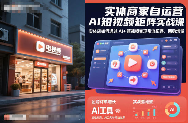 实体商家自运营AI短视频矩阵实战课，实体店如何通过AI+短视频实现引流拓客、团购增量-闲赋网