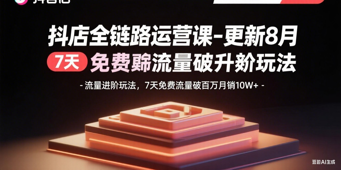 抖店全链路运营课-更新8月：流量进阶玩法，7天免费流量破百万月销10W+-闲赋网