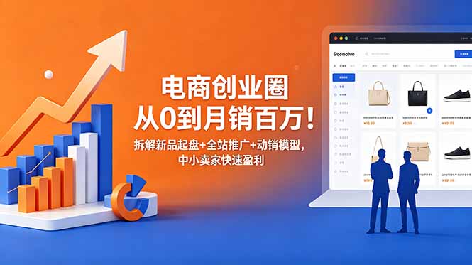 电商创业圈从0到月销百万！拆解新品起盘+全站推广+动销模型，中小卖家快速盈利-闲赋网