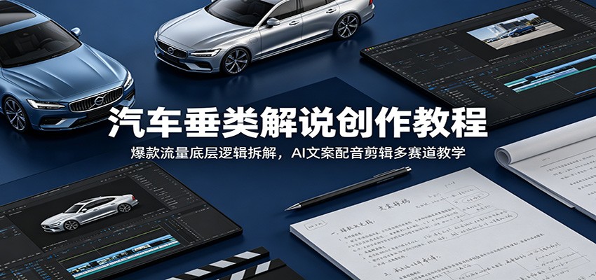 汽车垂类解说创作教程：爆款流量底层逻辑拆解，AI文案配音剪辑多赛道教学-闲赋网