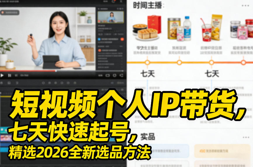 短视频个人IP带货，七天快速起号，精选2026全新选品方法-闲赋网