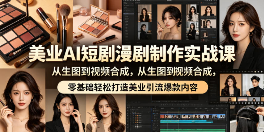 美业AI短剧漫剧制作实战课，从生图到视频合成，零基础轻松打造美业引流爆款内容-闲赋网