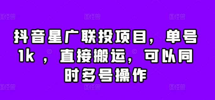 抖音星广联投项目，单号1k ，直接搬运，可以同时多号操作【揭秘】-闲赋网