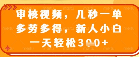 审核视频，几秒一单，多劳多得，新人小白一天轻松3张【揭秘】-闲赋网