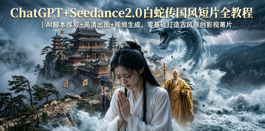 10e6aa39ed53715f280992b6496c9b35.jpeg ChatGPT+Seedance2.0白蛇传国风短片全教程|AI脚本撰写+高清出图+视频生成,零基础打造古风原创影视短片