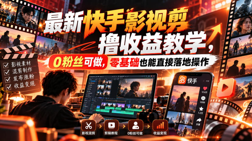 最新快手影视混剪撸收益教学，0粉丝可做，零基础也能直接落地操作-闲赋网