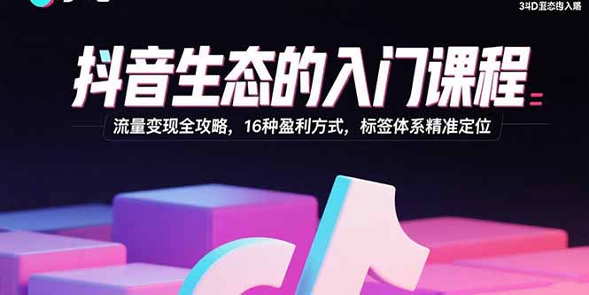 抖音生态的入门课程：流量变现全攻略，16种盈利方式，标签体系精准定位-闲赋网