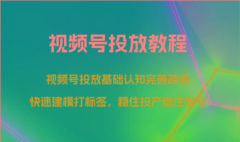 视频号投放教程-视频号投放基础认知完善疏通，快速建模打标签，稳住投产稳住账号-闲赋网