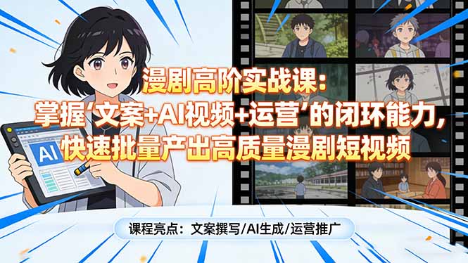 漫剧高阶实战课：掌握“文案+AI视频+运营”的闭环能力，快速批量产出高质量漫剧短视频-闲赋网