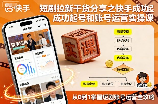 短剧拉新干货分享之快手成功起号和账号运营实操课-闲赋网