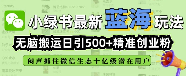 小绿书无脑搬运引流，全自动日引500精准创业粉，微信生态内又一个闷声发财的机会-闲赋网