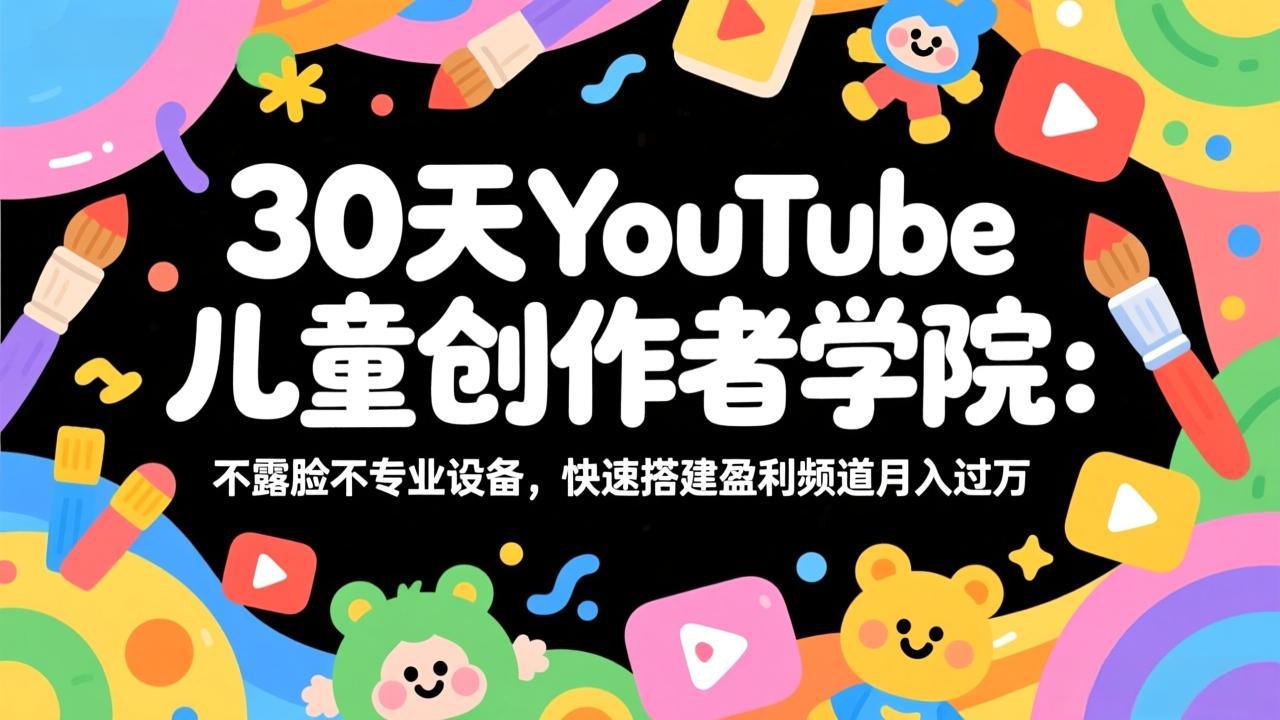 30天YouTube儿童创作者学院：不露脸不专业设备，快速搭建盈利频道月入过万-闲赋网