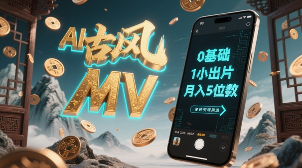 AI一键生成古风音乐MV，0剪辑基础1小时出片，多种变现渠道，一部手机月入5位数-闲赋网
