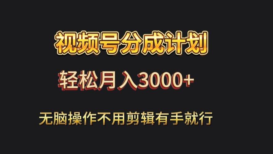 视频号流量分成，不用剪辑，有手就行，轻松月入2000+-闲赋网