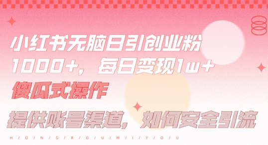 小红书无脑每日引流创业粉500+，小白每天只花半小时，躺赚长尾收益【揭秘】-闲赋网